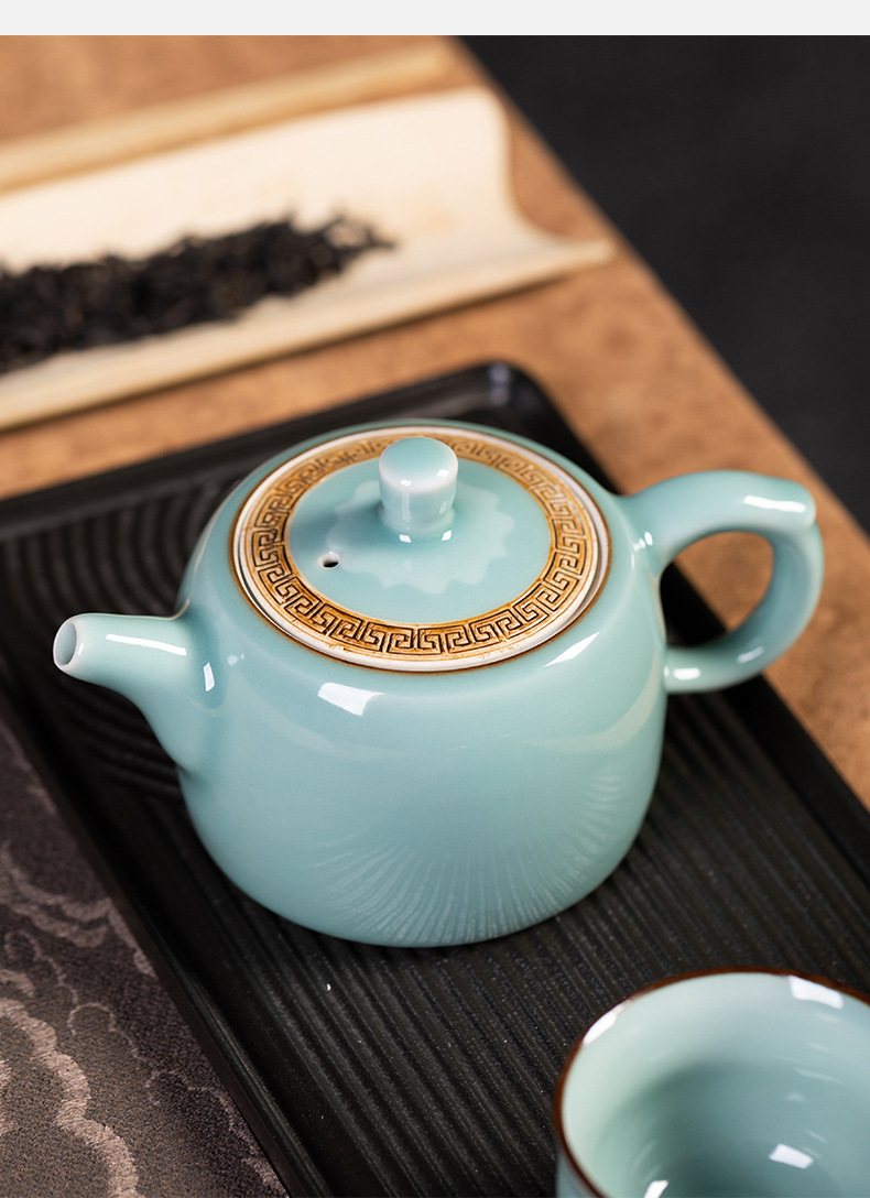 龙泉青瓷 创意手工壶家用过滤泡茶壶 陶瓷中式高档功夫茶具泡茶器