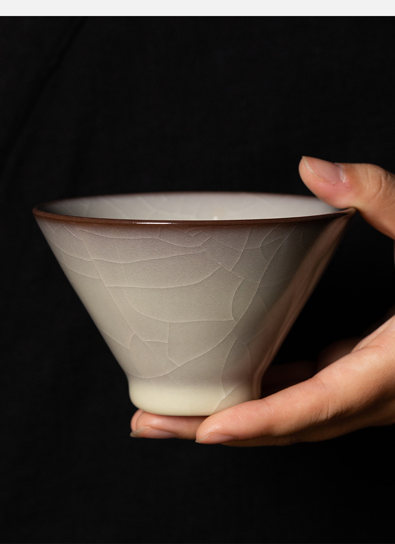 龙泉青瓷 创意手工主人杯功夫茶杯单杯 陶瓷斗笠杯品茗杯盏礼盒装