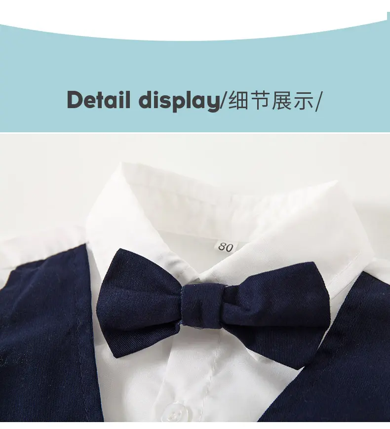 跨境 欧美男童绅士礼服 夏季新款假两件套短袖短裤童装 一件代发