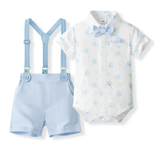 男童夏季新款生日宴会小礼服欧美风婴儿印花哈衣短袖背带爬服套装