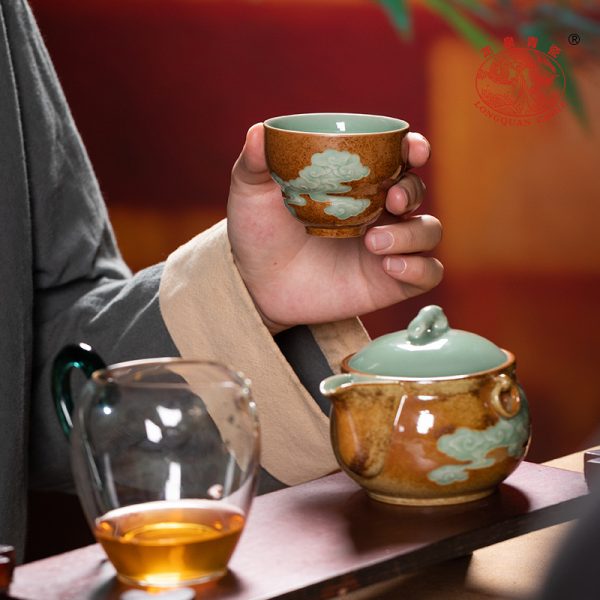 龙泉青瓷 茶具套装高档手抓泡茶壶茶杯整套 陶瓷家用会客功夫茶具
