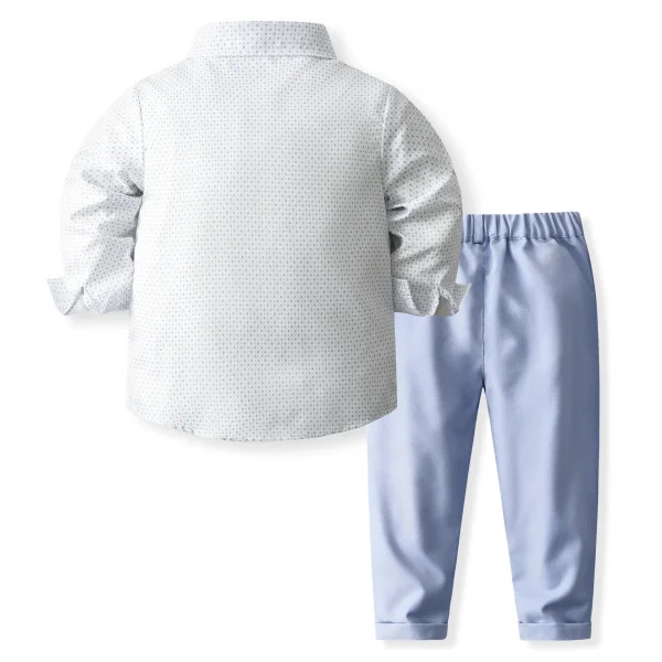欧美跨境男童绅士礼服儿童宴会服装印花圆点长袖衬衫长裤两件套装