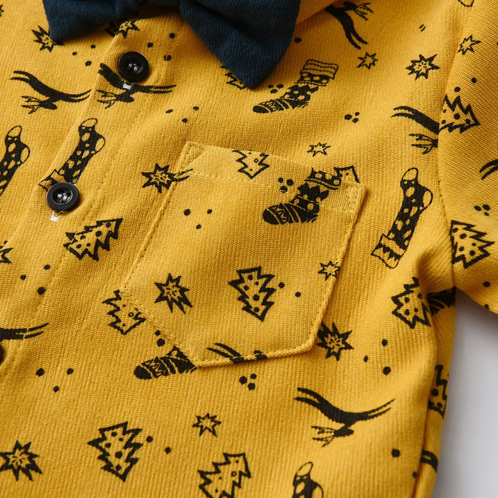 儿童秋装外贸童装圣诞印花长袖衬衫背带裤中大童套装男宝周岁礼服