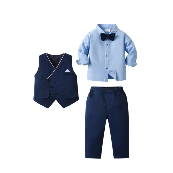 2025欧美童装春秋长袖宝宝衣服儿童带马甲绅士礼服三件套男童套装