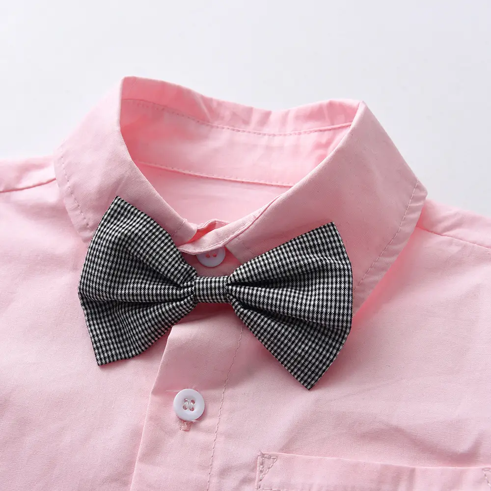 新品童装批发男童粉色短袖衬衫背带裤生日礼服一件代发儿童服装