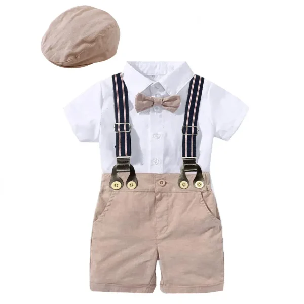 厂家定做跨境夏季新款男宝宝绅士礼服印花爬服婴幼儿三角哈衣批发