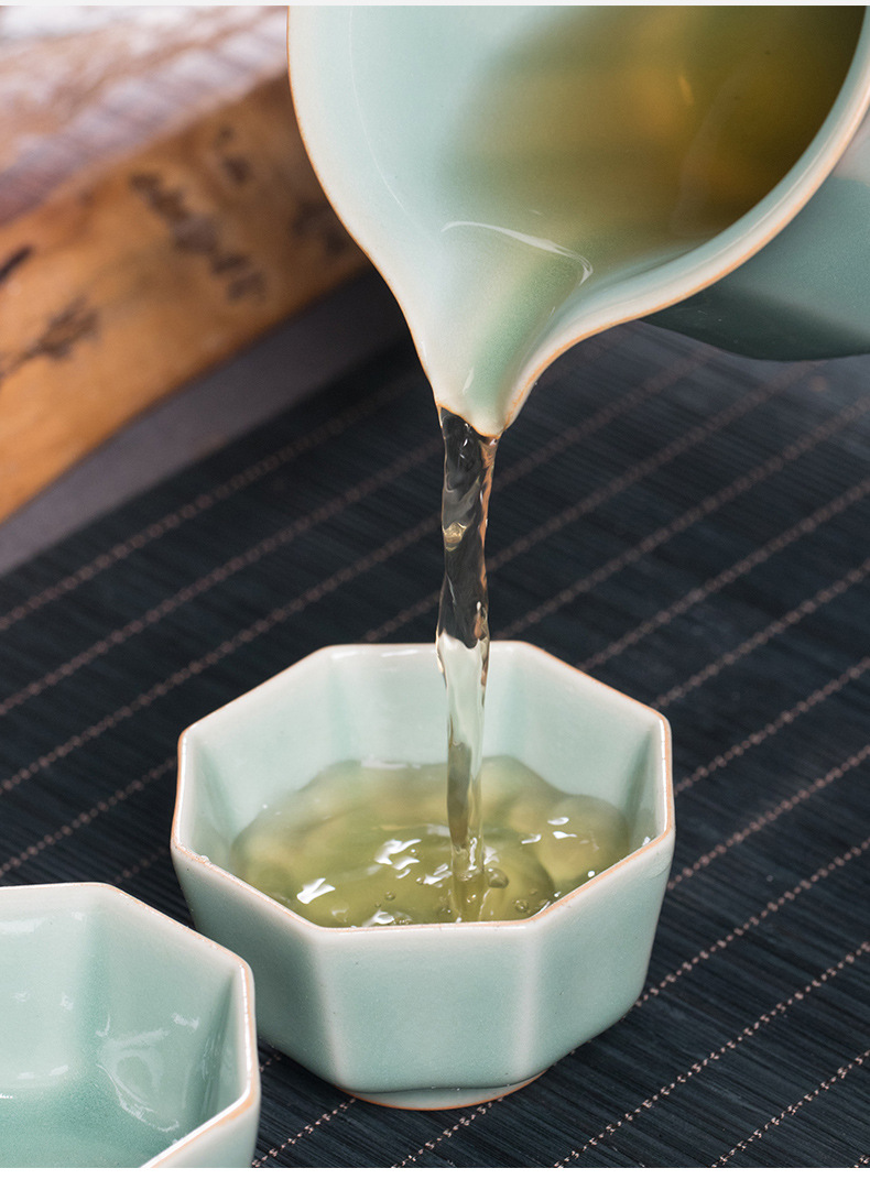 龙泉青瓷  创意功夫茶具套装  陶瓷家用中式茶壶茶杯整套雕刻代发