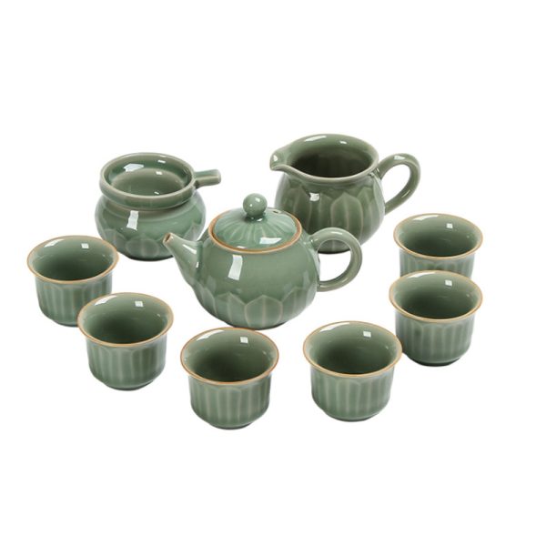 龙泉青瓷 创意仿古釉莲瓣茶壶茶具套装 陶瓷功夫茶具礼品雕刻logo