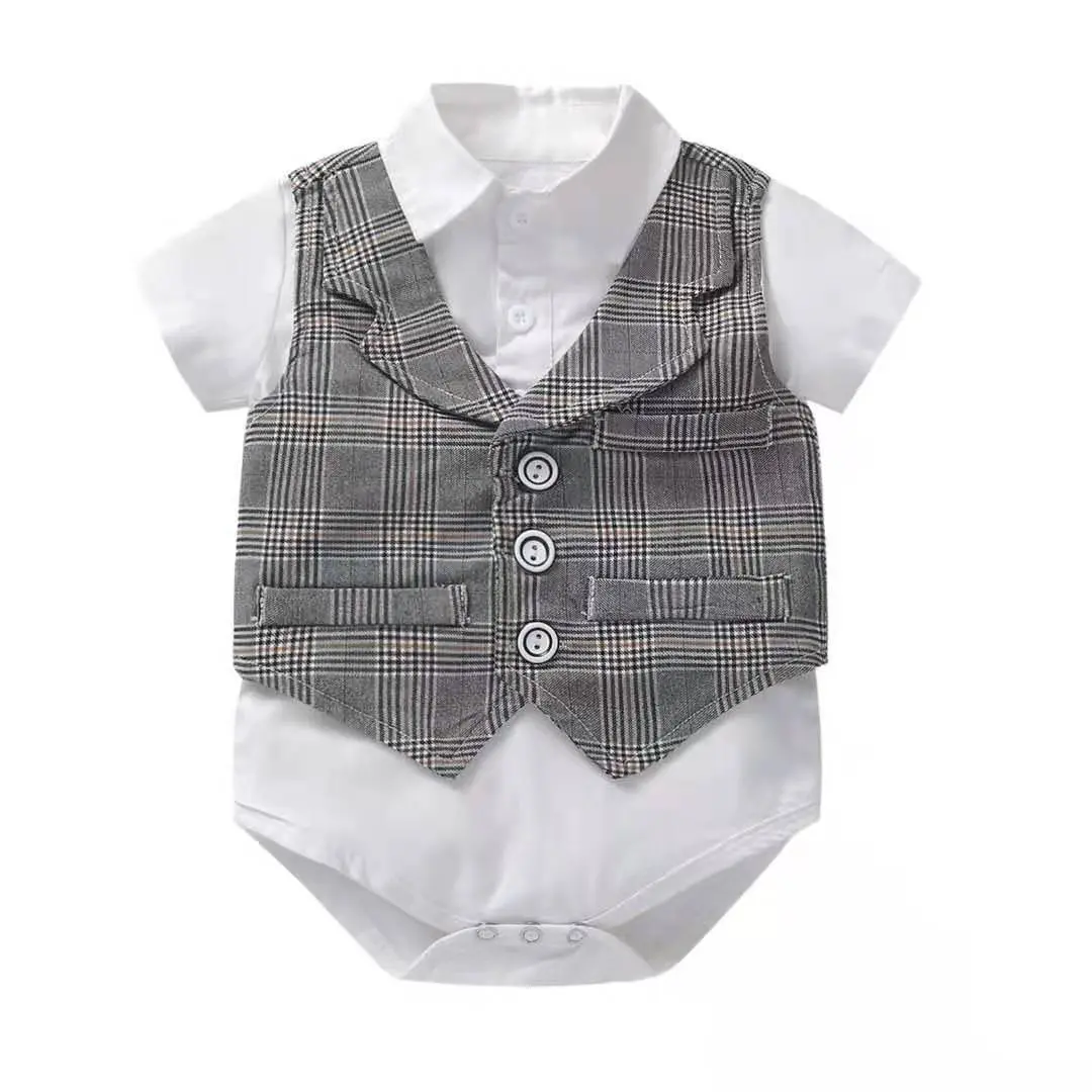 跨境夏季新款男宝宝绅士套装周岁礼服爬服马甲短裤领结多件套批发