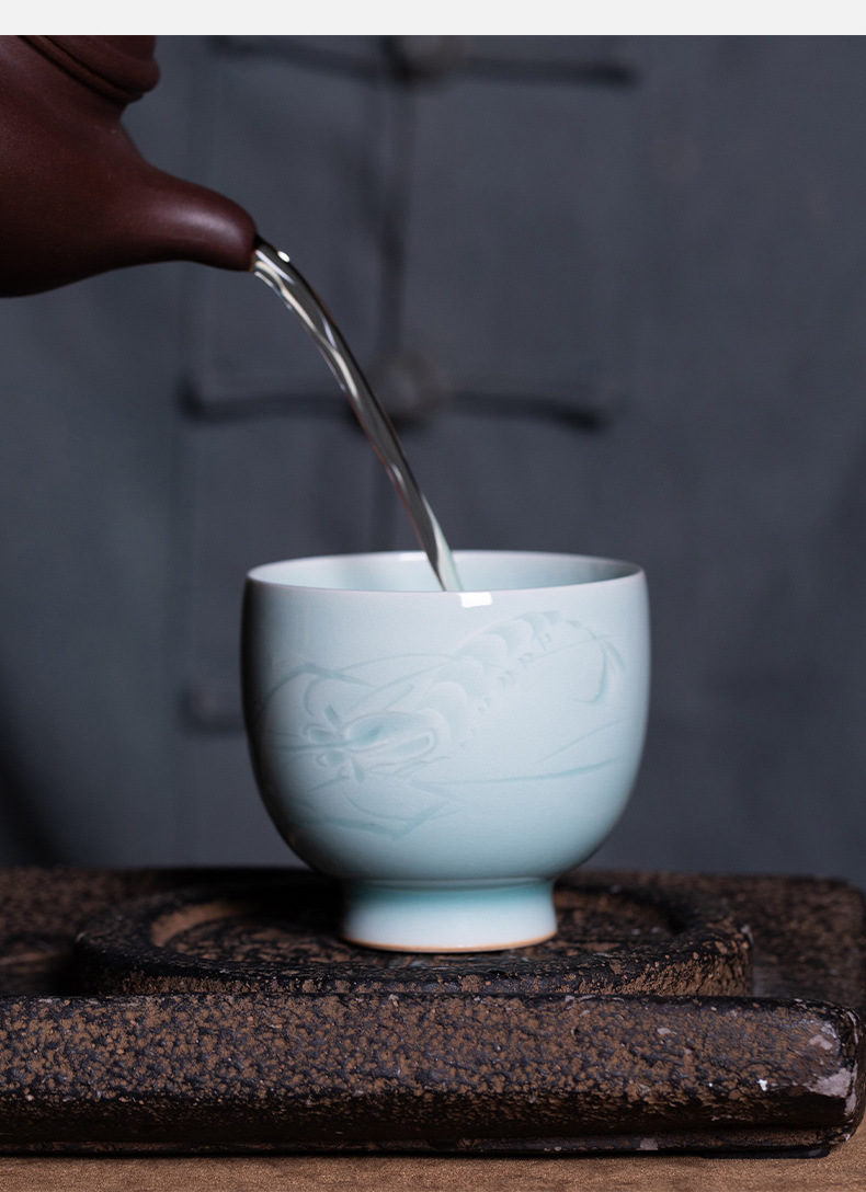 龙泉青瓷 高档功夫茶杯主人杯单杯 陶瓷李茂林手工个人专用品茗杯