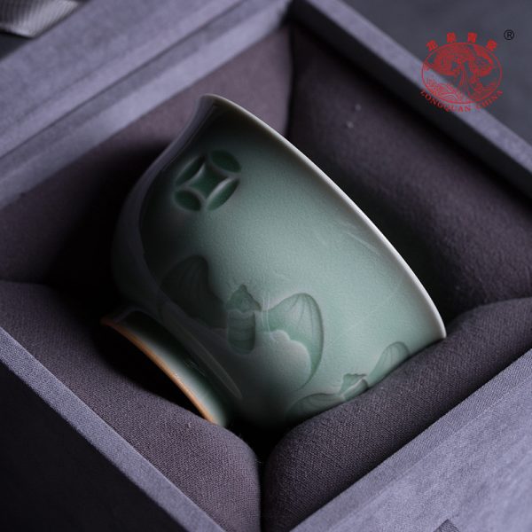 龙泉青瓷 高档手工主人杯李茂林福在眼前功夫茶杯 陶瓷品茗杯茶碗