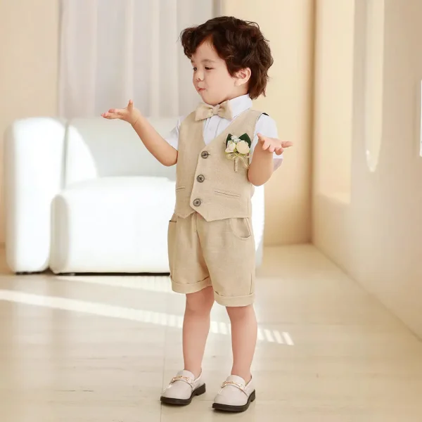 儿童西装马甲套装宝宝夏季周岁礼服生日主持人男童花童钢琴表演服