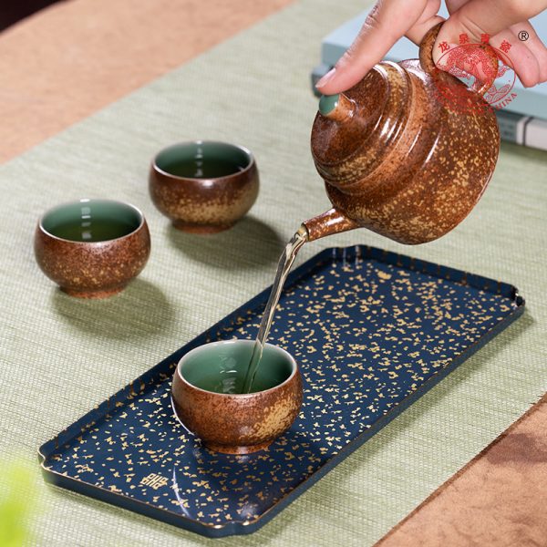 龙泉青瓷 黄铜茶盘轻奢家用功夫茶具茶台 高档带储水盘干泡台托盘