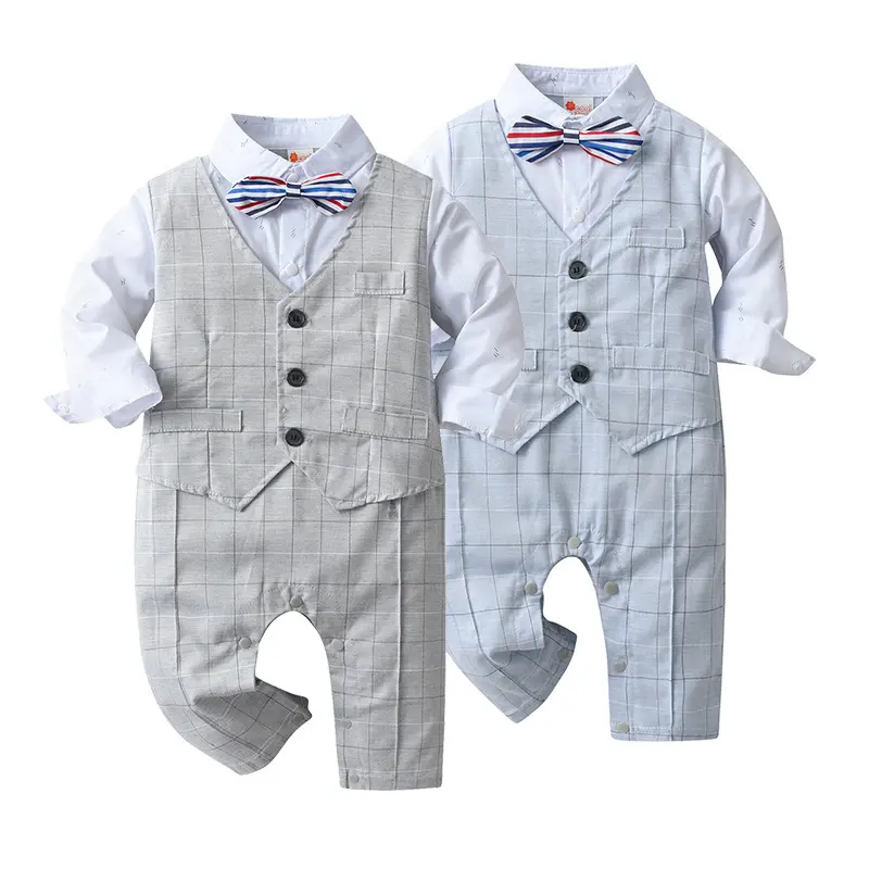 外贸童装一手货源宝宝英伦绅士包屁衣爬服男童春秋装连体婴儿衣服