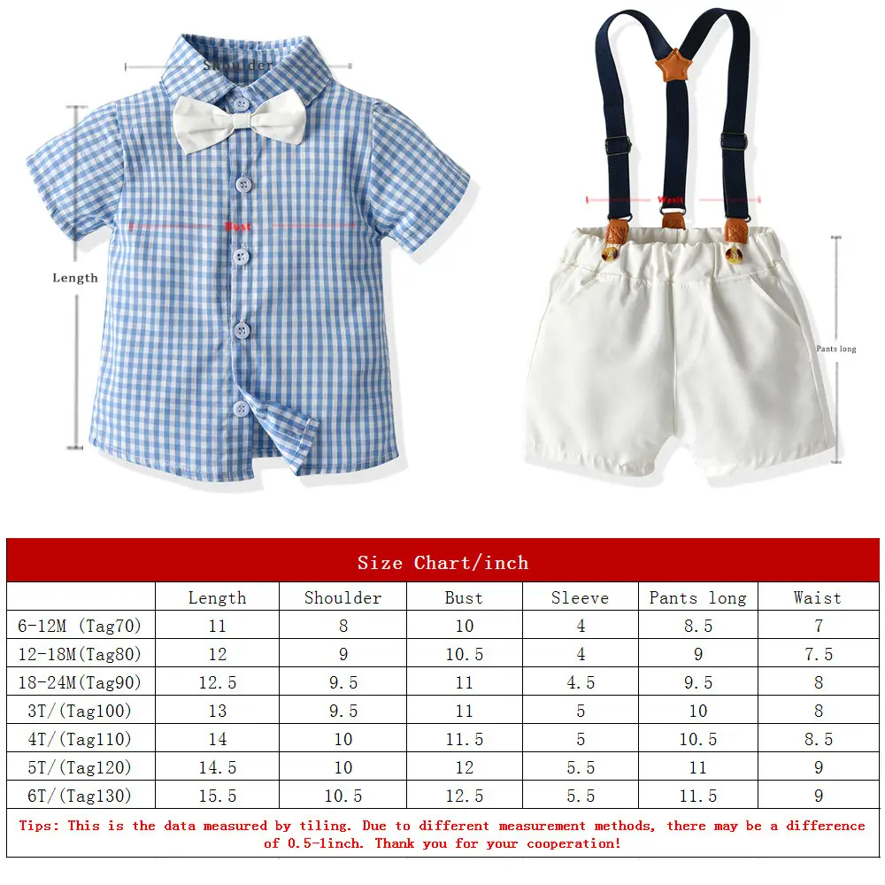 2021夏季男童套装宝宝童装棉衣服格子衬衫儿童短袖夏背带短裤生日