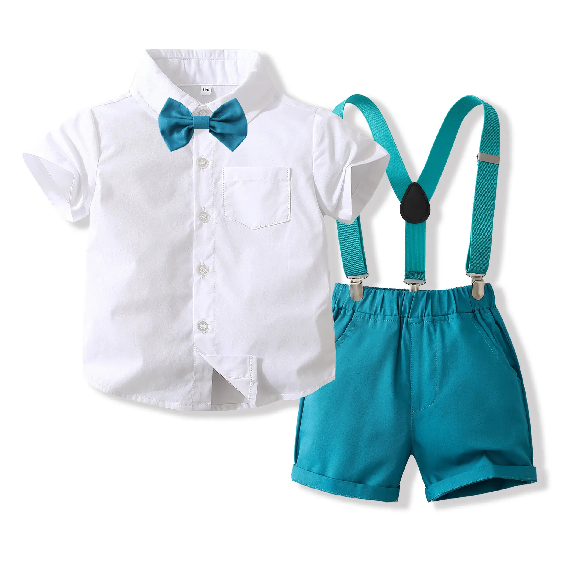 男童英伦绅士套装儿童演出服童装夏季短袖衬衫背带裤多件套批发