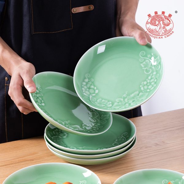 龙泉青瓷 创意葡萄大中小号餐盘家用菜盘平盘 陶瓷中式浅盘子菜碟