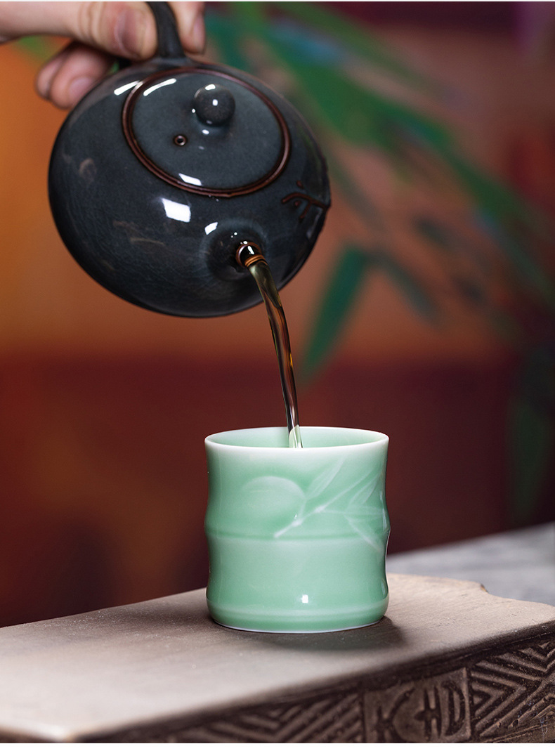 龙泉青瓷 中式家用冰裂水杯茶杯单个杯 陶瓷泡茶杯办公室无柄小杯