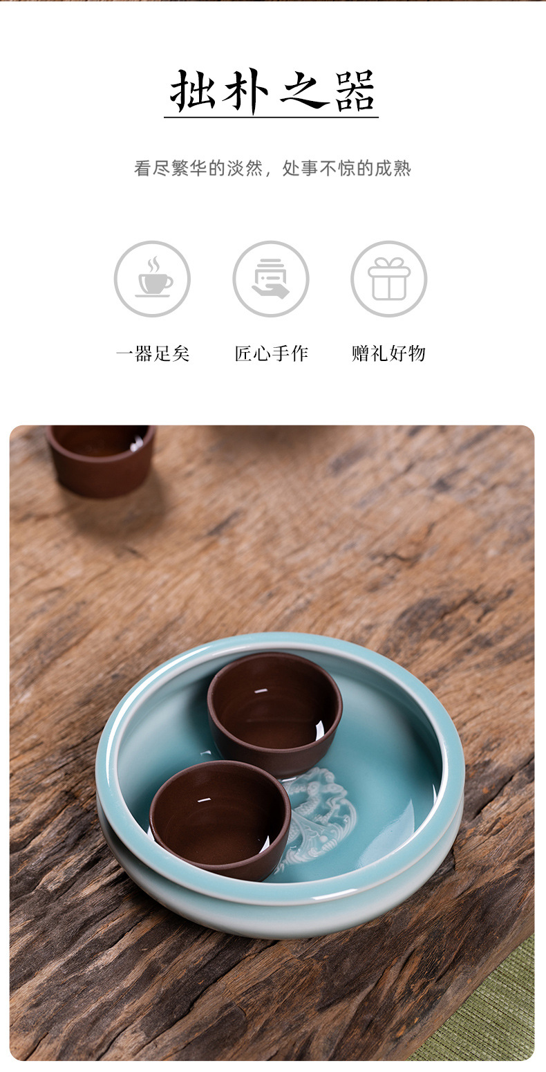 龙泉青瓷纯手工茶洗家用陶瓷水盂大号高档功夫茶具茶道配件笔洗缸