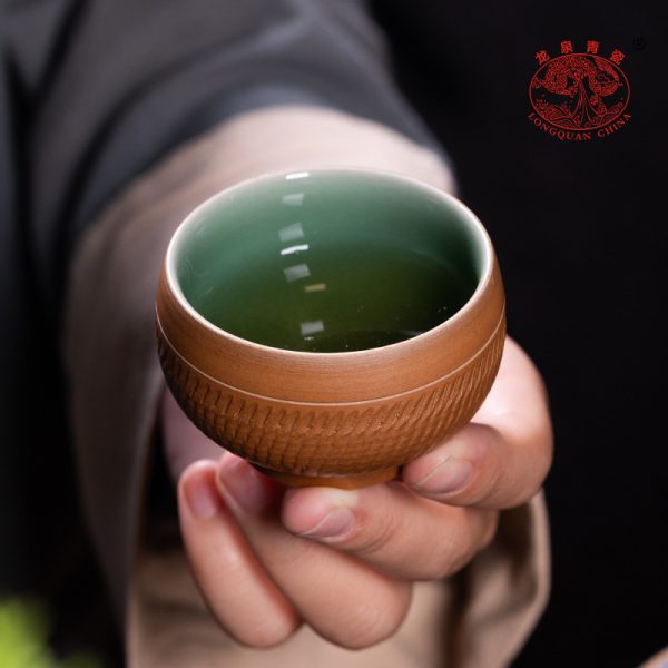 龙泉青瓷 功夫茶杯手工跳刀品茗杯单个杯 陶瓷家用高档泡茶碗茶盏