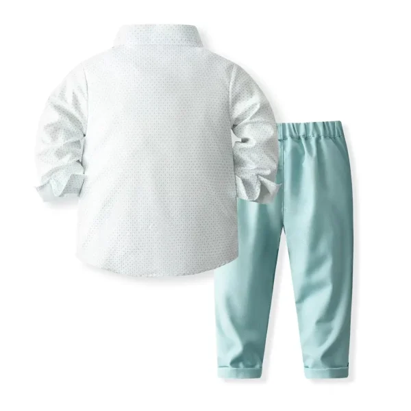 欧美跨境男童绅士礼服儿童宴会服装印花圆点长袖衬衫长裤两件套装