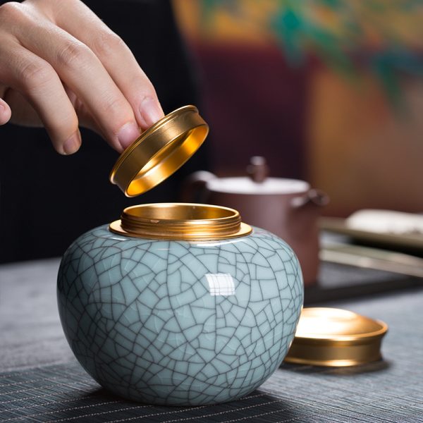 龙泉青瓷 高档茶叶罐防潮密封储存罐 龙井普洱双重密封茶罐礼盒装