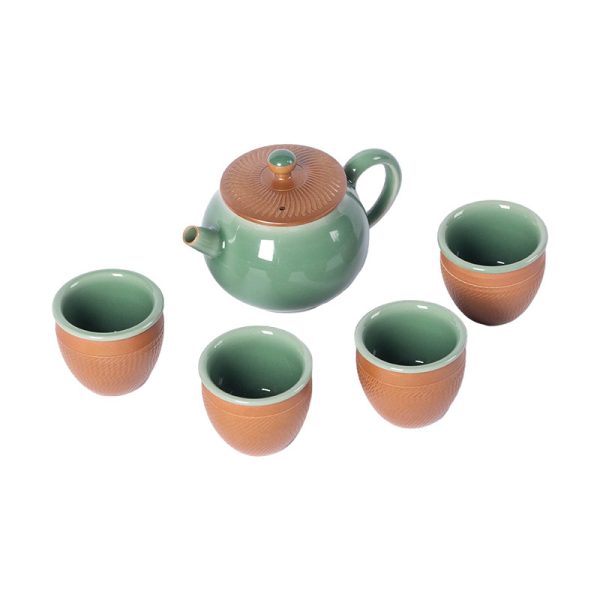 龙泉青瓷 创意手工跳刀一壶两杯四杯茶具套装 陶瓷茶具随手礼礼盒