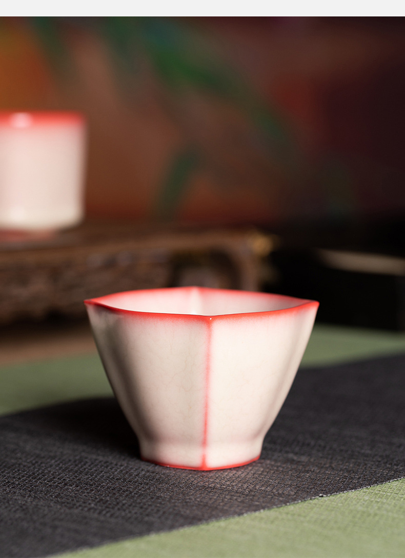 龙泉青瓷 红胎猪油冻主人杯品茗杯单杯 陶瓷开片可养功夫茶具茶碗