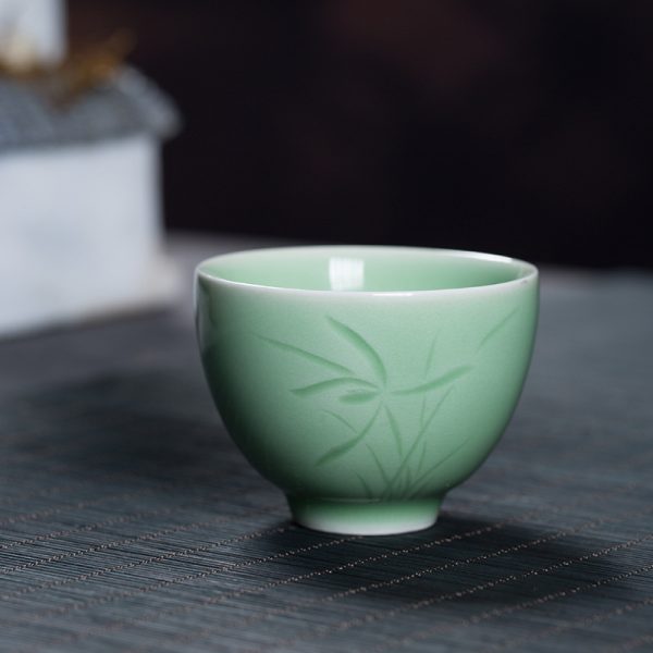 龙泉青瓷 品茗杯主人杯陶瓷功夫茶具喝茶杯 家用会客兰花单杯茶碗
