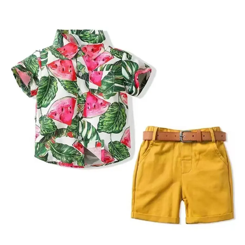 跨境 男童套装夏季新款沙滩服1.2.3.4岁休闲海边度假印花童装代发