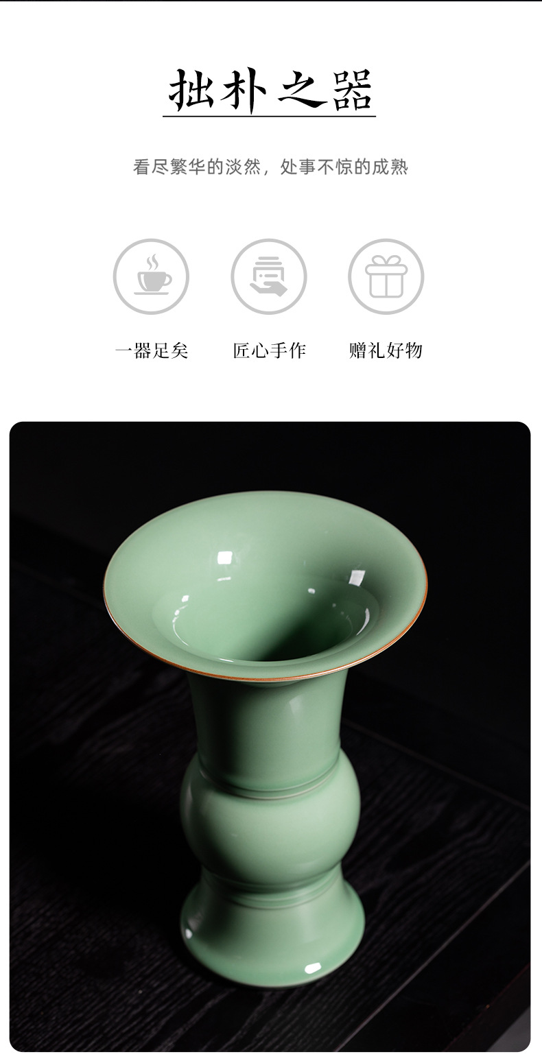 龙泉青瓷纯手工花瓶复古高档插花器陶瓷客厅装饰品收藏摆件礼盒装