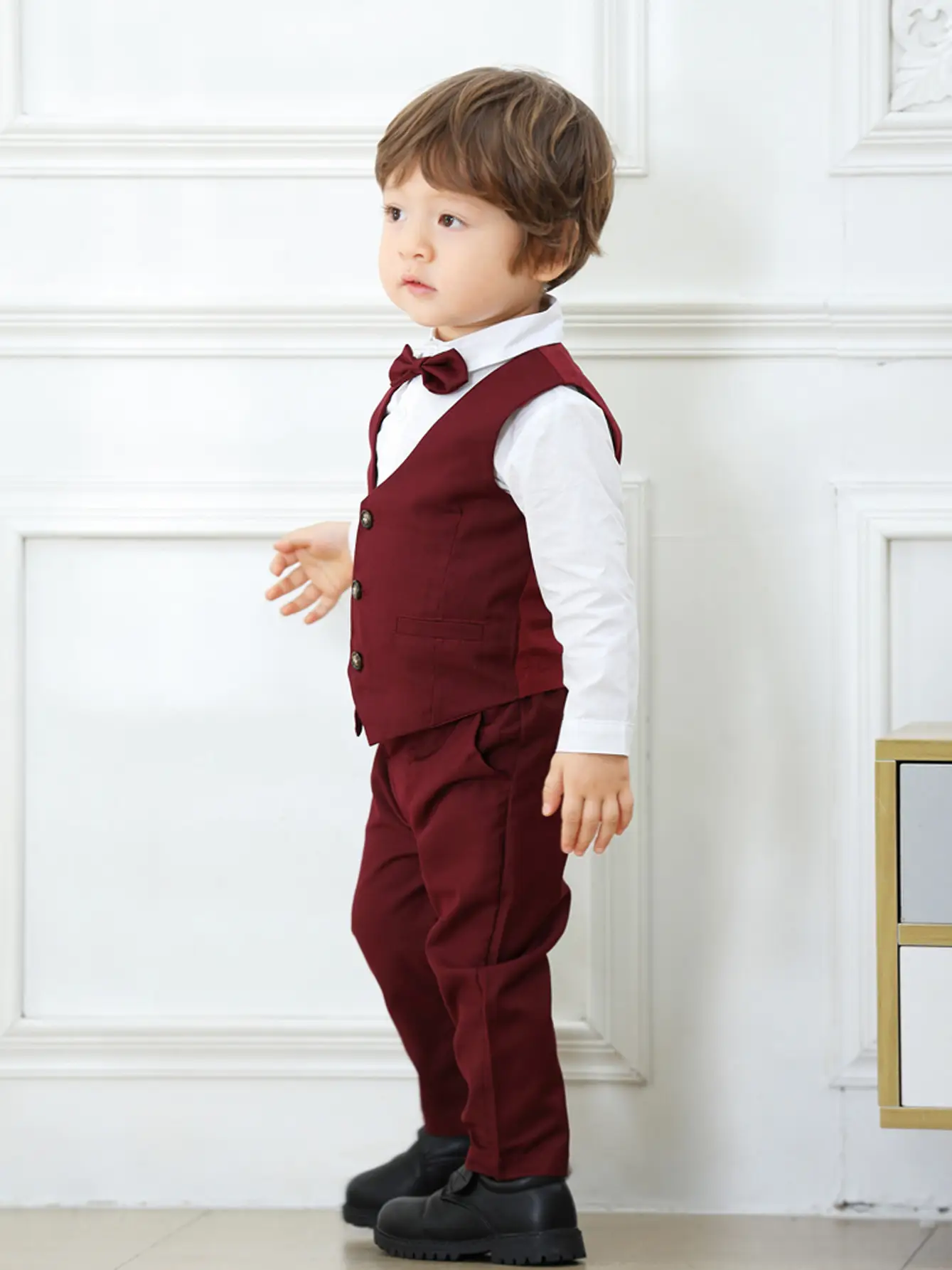 跨境新款儿童套装宝宝宴会派对绅士领花马甲礼服欧美风男童三件套