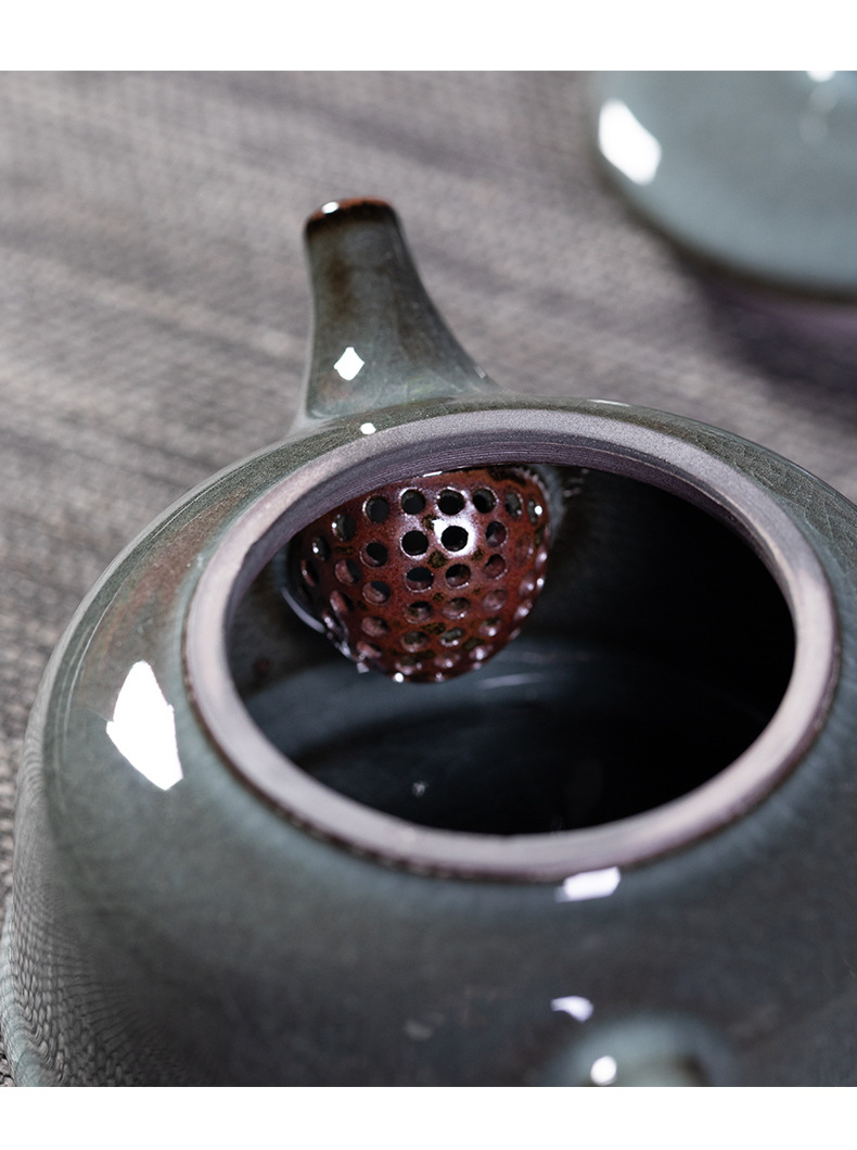 龙泉青瓷铁胎泡茶壶茶杯套装陶瓷家用哥窑冰裂高档礼盒功夫茶具
