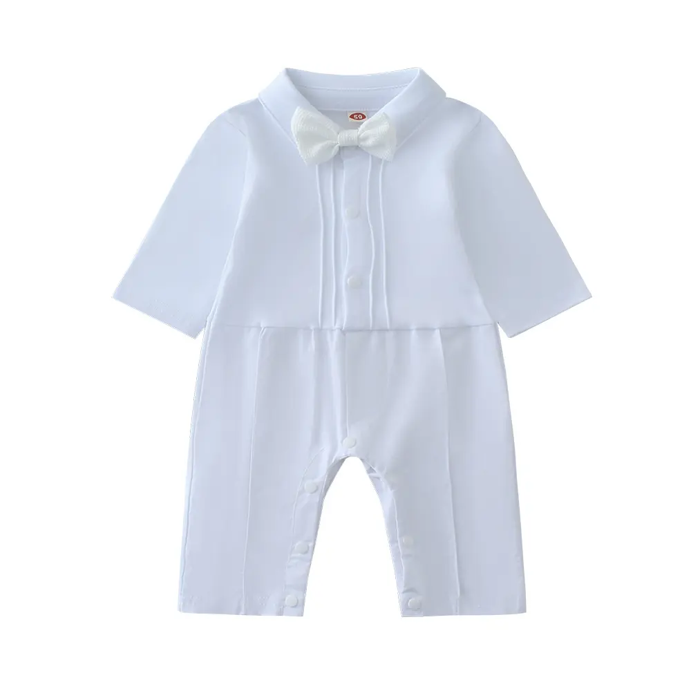 加工定制跨境男宝宝纯白色礼服春秋新款婴幼儿连体爬服长袖洗礼服