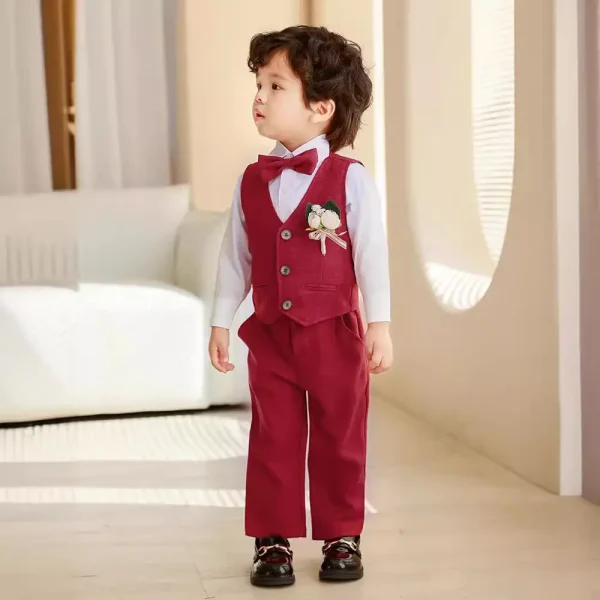儿童春秋新款马甲礼服套装宝宝周岁生日主持人男童花童钢琴表演服