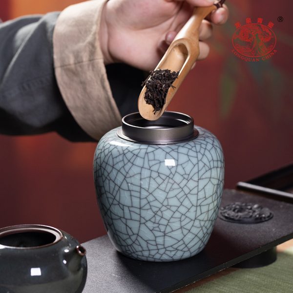 龙泉青瓷茶叶罐密封罐陶瓷中式家用高档防潮金属茶罐大容量存储罐