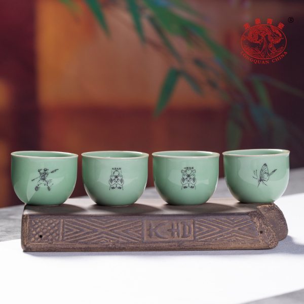 龙泉青瓷 创意功夫茶杯单个杯品茗杯 陶瓷复古茶碗茶盏可logo批发