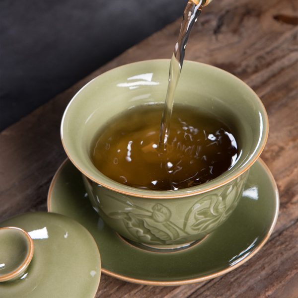 龙泉青瓷 中式越窑仿古功夫茶具套装 陶瓷手工家用泡茶壶盖碗茶杯