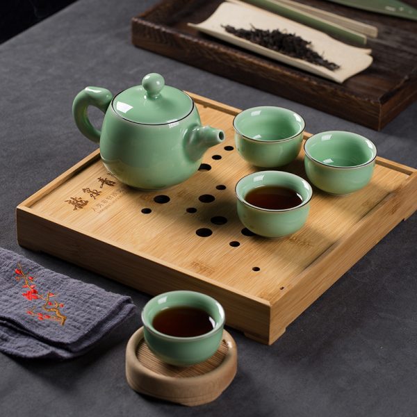 龙泉青瓷 便携旅行茶具套装陶瓷泡茶壶一壶四杯 创意商务礼品茶杯