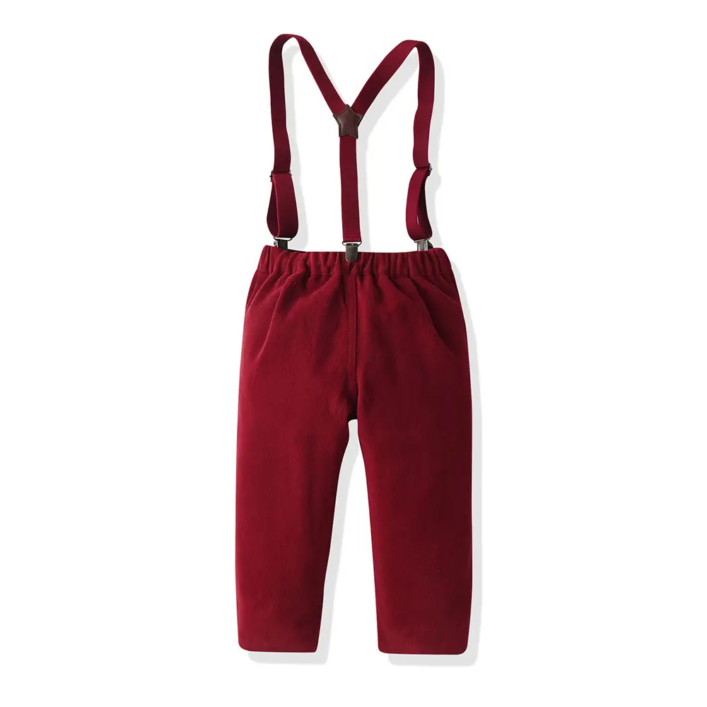 儿童秋装外贸童装圣诞印花长袖衬衫背带裤中大童套装男宝周岁礼服