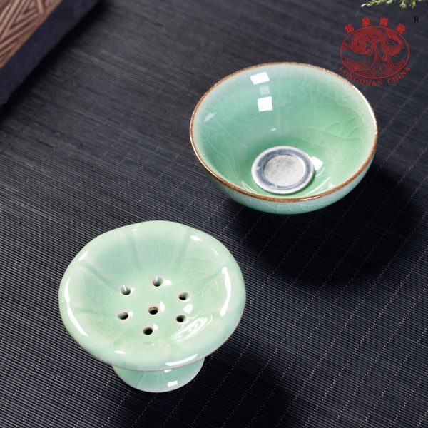 龙泉青瓷 厂家直销哥窑冰裂茶漏茶托 陶瓷茶具配件创意滤茶器批发