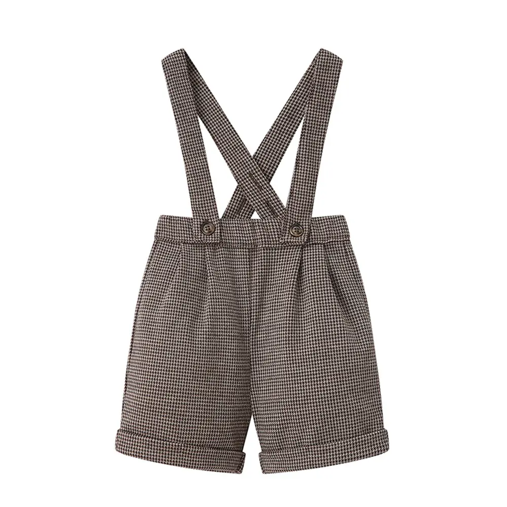 英伦风男宝宝背带裤套装千鸟格长袖男童生日服装春秋绅士礼服