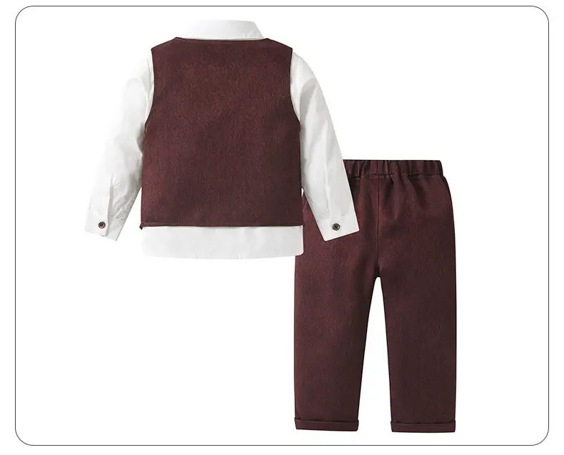 跨境新款男童绅士礼服套装欧美男宝宝长袖衬衫马甲裤子儿童多件套