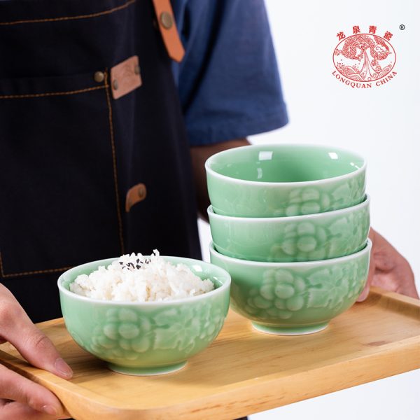 龙泉青瓷 家用4.5英寸米饭碗单个加厚吃饭碗 陶瓷中式餐具甜品碗