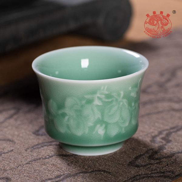 龙泉青瓷 创意手工主人杯单个杯功夫茶杯 陶瓷家用九桃五福品茗杯