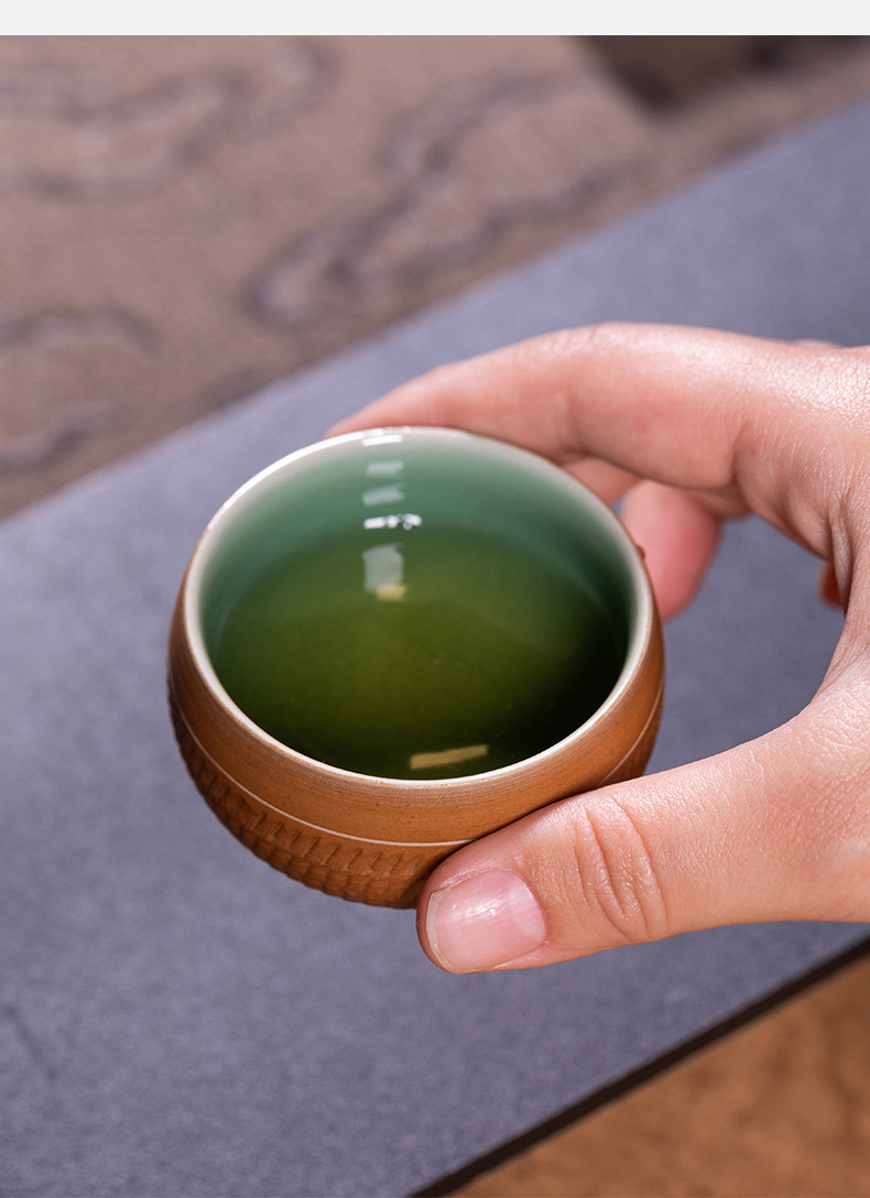 龙泉青瓷 功夫茶杯手工跳刀品茗杯单个杯 陶瓷家用高档泡茶碗茶盏