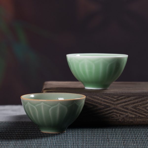 龙泉青瓷个人功夫茶杯原矿仿古莲瓣品茗杯单个小杯子陶瓷创意茶碗