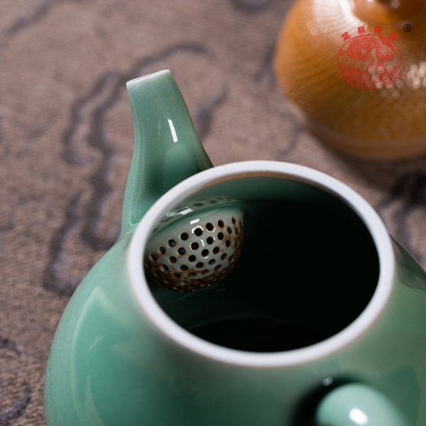 龙泉青瓷 轻奢风茶壶家用功夫泡茶壶 陶瓷茶壶单壶手工跳刀冲茶器