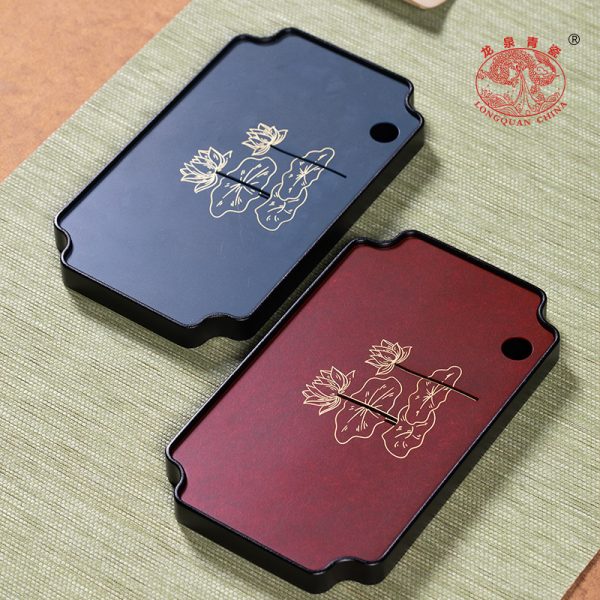 龙泉青瓷 黄铜茶盘轻奢家用功夫茶具壶承 高档带储水盘干泡台托盘