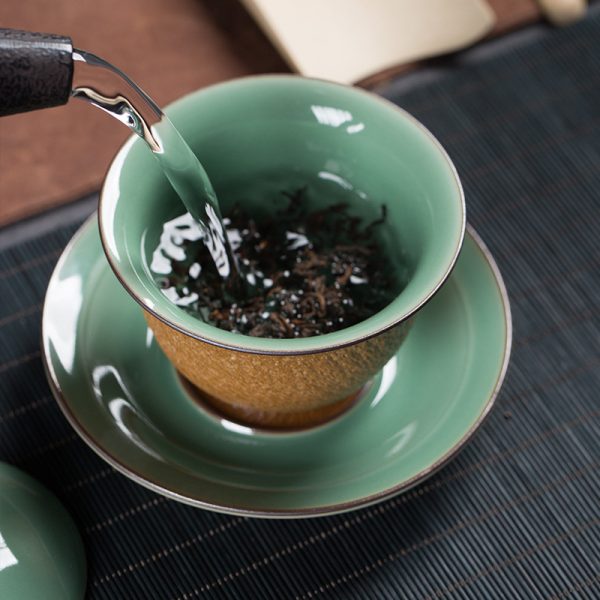 龙泉青瓷 跳刀盖碗功夫茶具茶碗 陶瓷纯手工家用办公会客三才盖碗